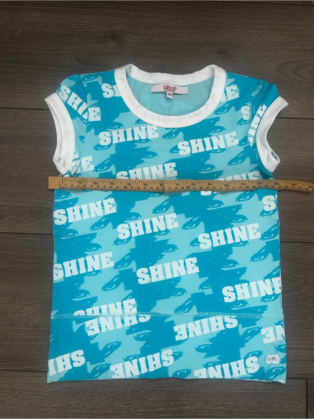 SHINE Graphic Baby Tee / Cap Sleeve Top – Blue & White Y2K